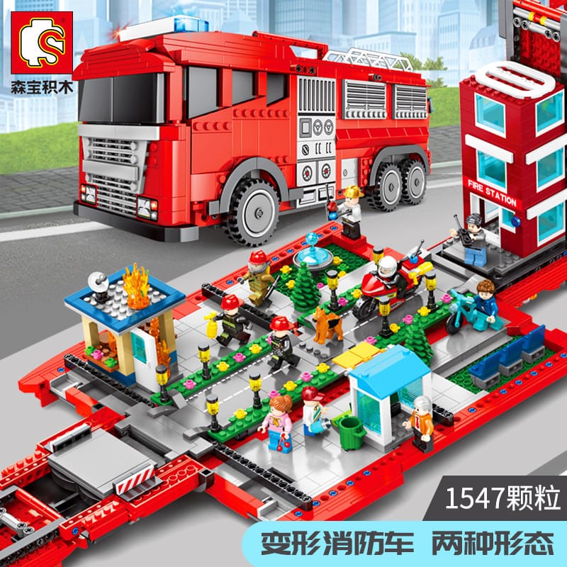 sembo 603063 red miniature city fire truck 4595 - MOULD KING
