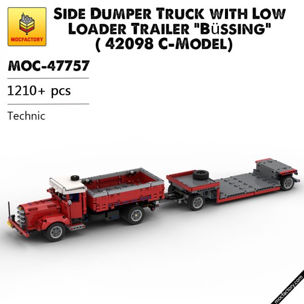 MOC 47757 Side Dumper Truck with Low Loader Trailer Bussing 42098 C Model Technic by time hh MOC FACTORY - MOULD KING