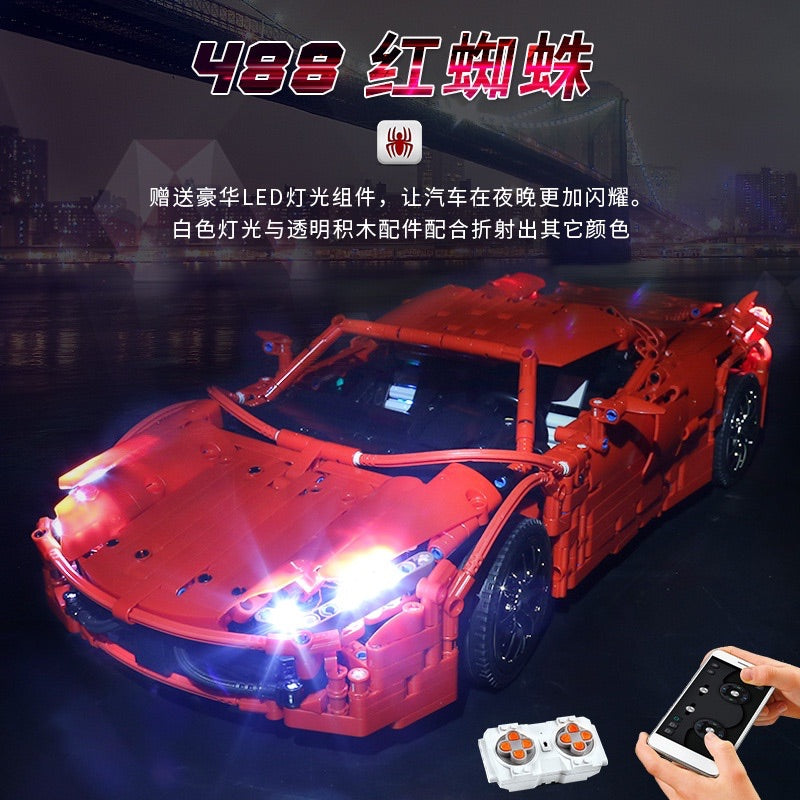 Mould King 13048 RC Red Ferrari 488 with 2083 pieces