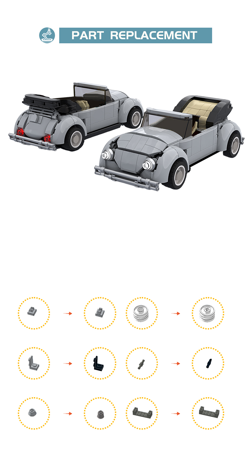 MOC-111807 79′ VW Beetle Cabriolet with 344 Pieces