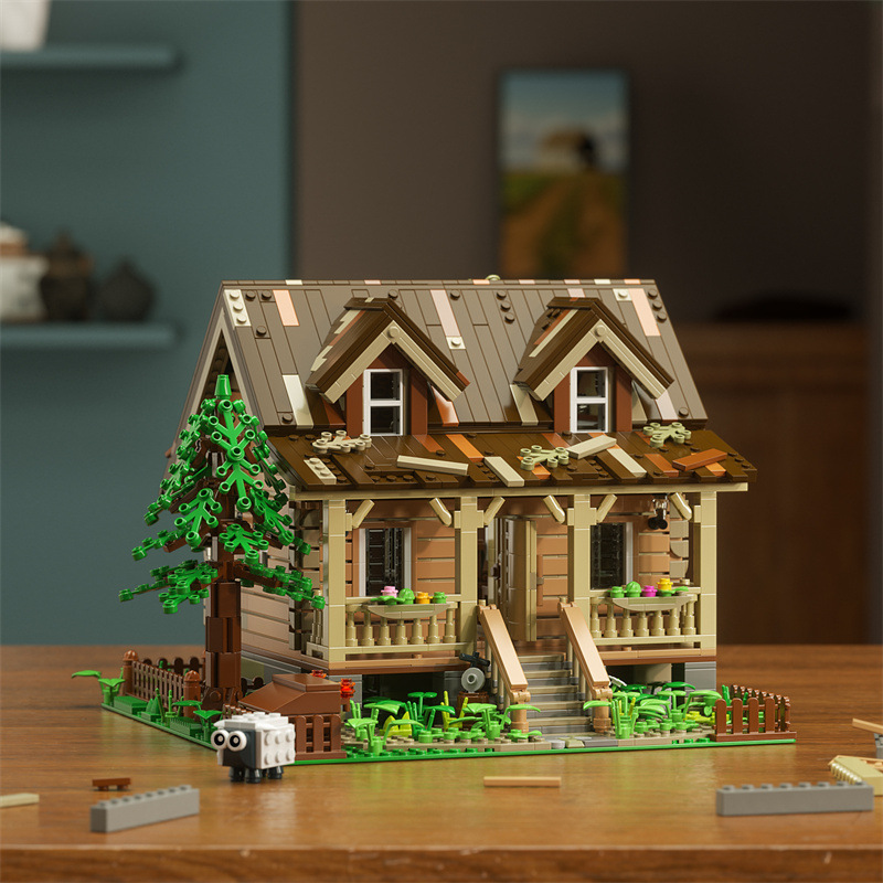 FUNWHOLE FH9001 Wood Cabin with Light parts with 2097 Pieces