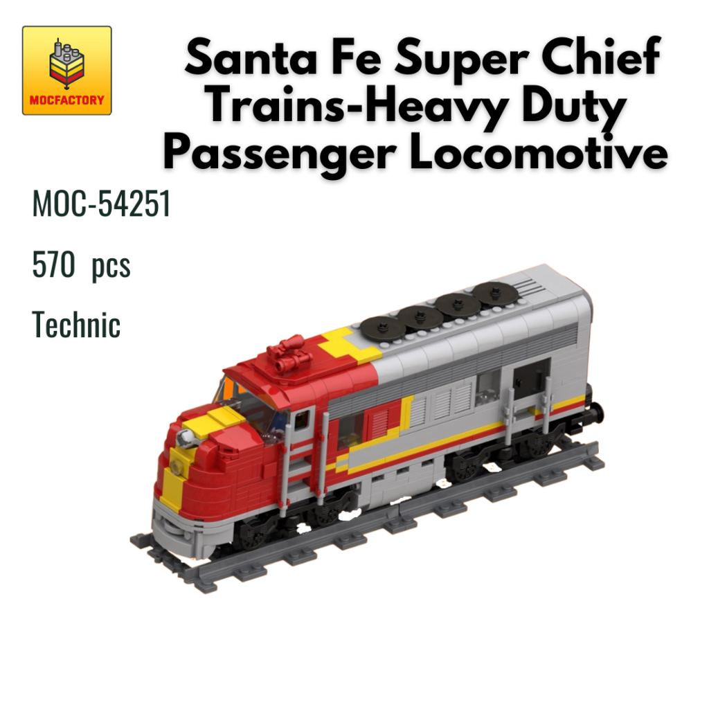 MOC-54251 Santa Fe Super Chief Trains-Heavy Duty Passenger Locomotive With 570 Pieces