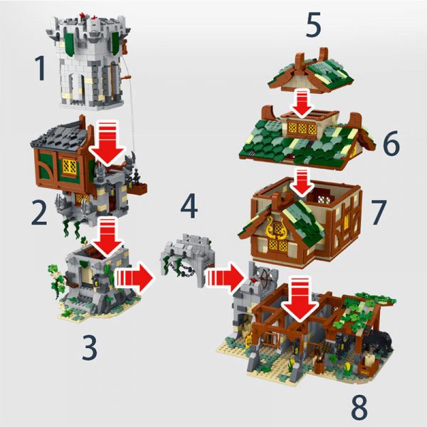 Modular Building Mork 033001 MEDIEVAL Medieval Guard Tower and Stable 6 - MOULD KING