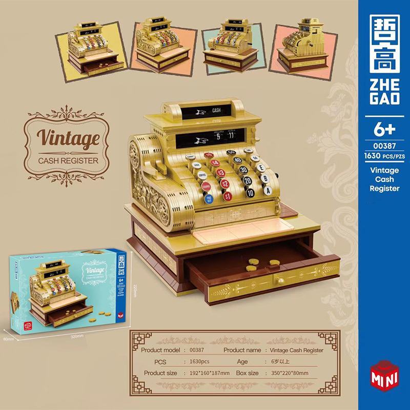 ZHEGAO 00387 Vintage Cash Register With 1630 Pieces