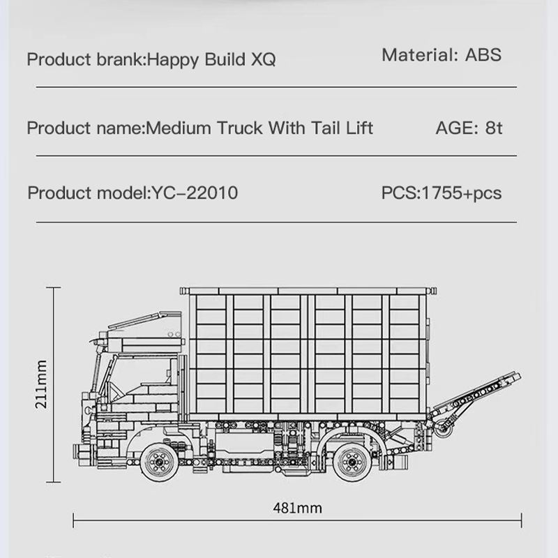HAPPY BUILD YC22010 Medium Truck With Tail Lift With 1755pcs