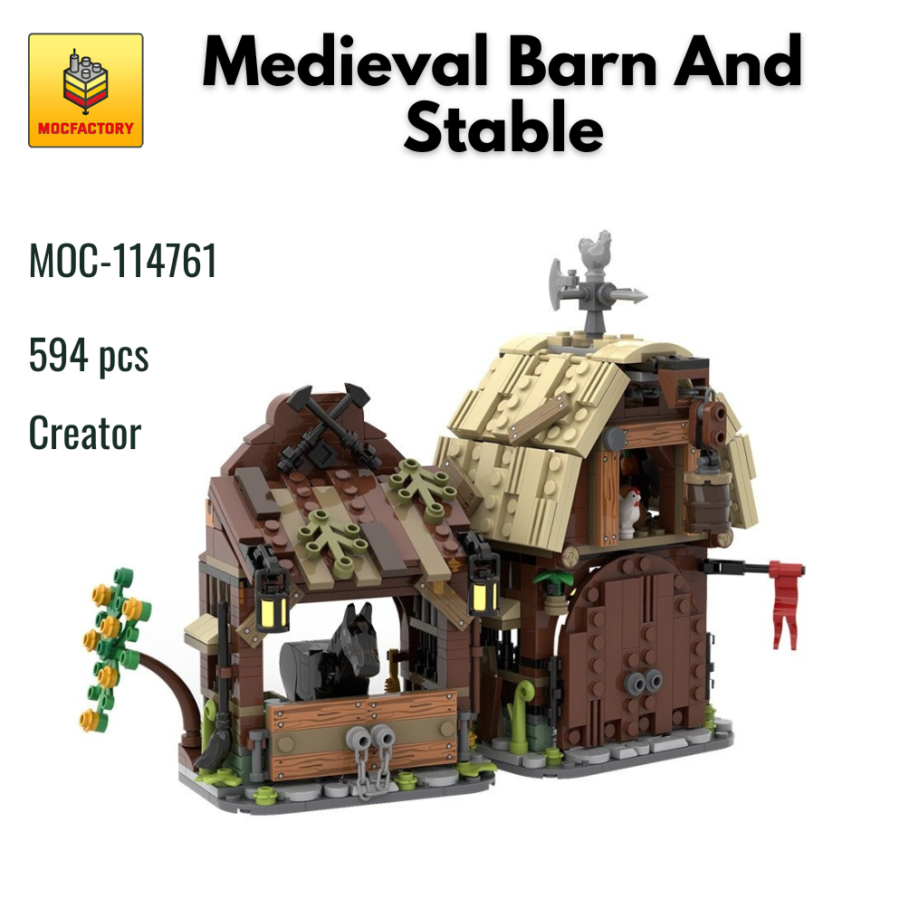MOC-114761 Medieval Barn And Stable With 594 Pieces
