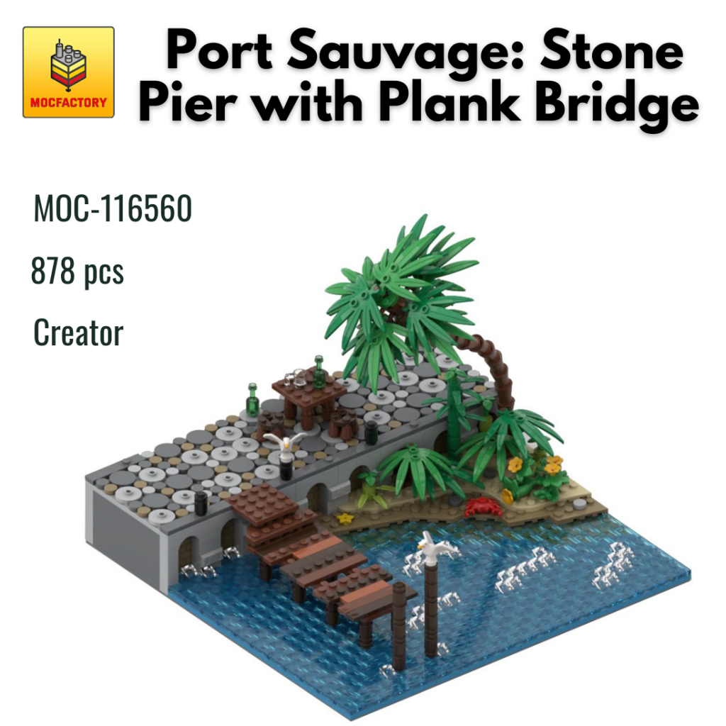 MOC-116560 Port Sauvage: Stone Pier with Plank Bridge With 878 Pieces