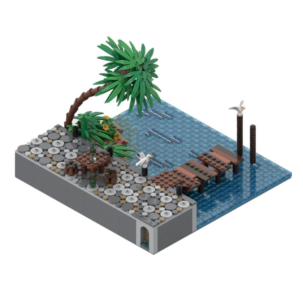MOC-116560 Port Sauvage: Stone Pier with Plank Bridge With 878 Pieces